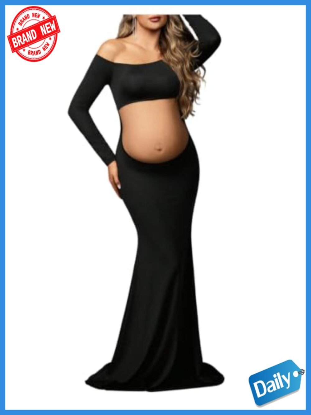 Maternity Photoshoot Maxi Dress Off Shoulder Long Sleeve Bodycon